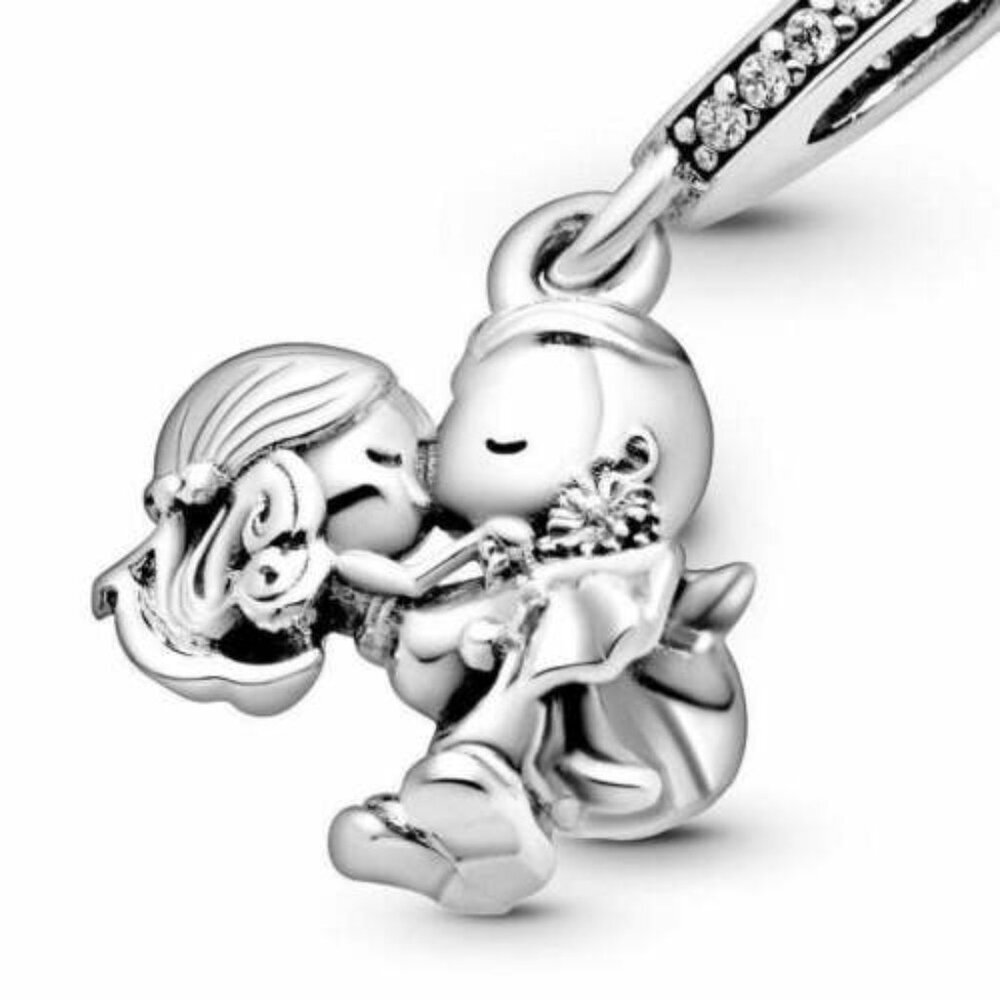 Happy couple bride and groom sterling silver charm